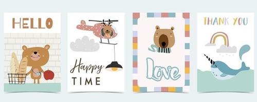 Cute background for social media.Set of story with rainbow,bear,tree vector