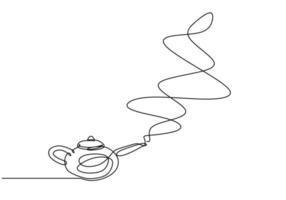 Continuous single line of Aladdin teapot with smoke coming out vector