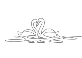 continuous line drawing of two beautiful swans gliding together vector