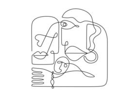 Abstract continuous line art of face people vector