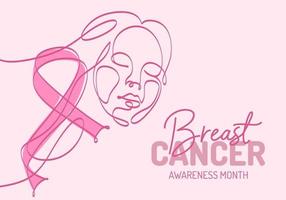 Continuous one line art background of National Breast Cancer Awareness vector