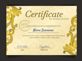 Luxury Certificate of appreciation template vector