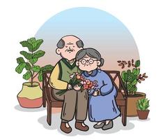 Couple in love. Man and woman sitting on garden vector