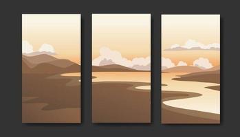 Landscapes vector set, flat style. Natural wallpapers