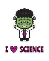 Cute frankenstein scientist cartoon card icon illustration vector