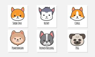 Set collection of cute dog poster card doodle cartoon illustration vector