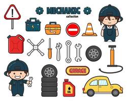 Set collection of cute mechanic with object clip art illustration vector