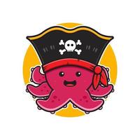 Cute octopus pirate mascot character logo cartoon icon illustration vector