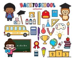 Set collection of cute back to school and equipment doodle clip art vector