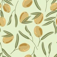 Seamless pattern of olives branch with leaves. Flat illustration. vector