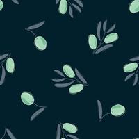 Seamless pattern of hand drawn blue olives on dark blue background. vector