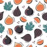 Seamless pattern of figs with leaves, half and slice of fruit. vector