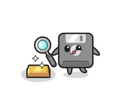 floppy disk character is checking the authenticity of the gold bullion vector