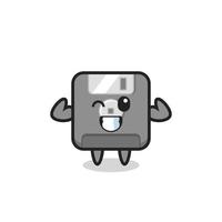 the muscular floppy disk character is posing showing his muscles vector