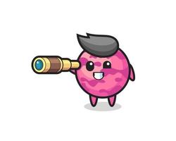 cute ice cream scoop character is holding an old telescope vector