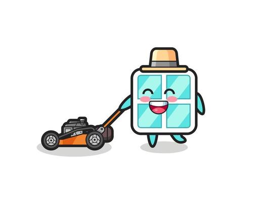 illustration of the window character using lawn mower