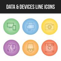 Conjunto de iconos de vecor de línea única de iconos de datos y dispositivos vector