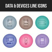 conjunto de iconos de vector de dispositivos y datos únicos