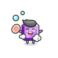 purple gemstone character is bathing while holding soap vector