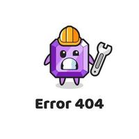 error 404 con la linda mascota de la piedra preciosa púrpura vector