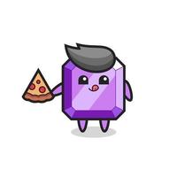 cute purple gemstone cartoon eating pizza vector