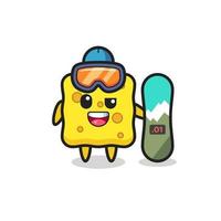 Illustration of sponge character with snowboarding style vector