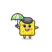 cute sponge illustration holding an umbrella vector