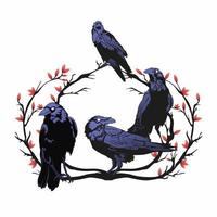 pack of crows at the branch vector