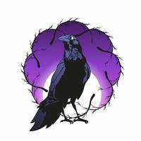 raven vector illustration, black horror crow