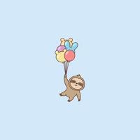 Cute sloth holding balloons cartoon, vector illustration