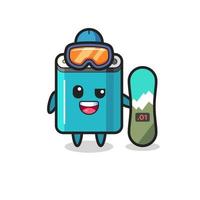 Illustration of power bank character with snowboarding style vector