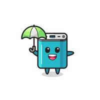 cute power bank illustration holding an umbrella vector