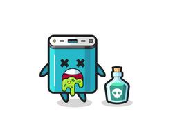 illustration of an power bank character vomiting due to poisoning vector