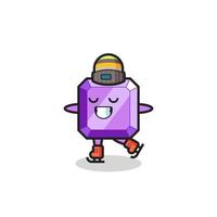 purple gemstone cartoon as an ice skating player doing perform vector