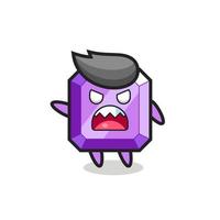 cute purple gemstone cartoon in a very angry pose vector