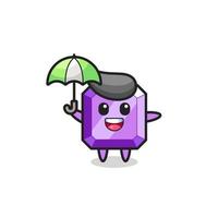 cute purple gemstone illustration holding an umbrella vector