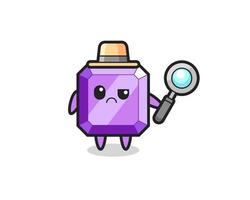the mascot of cute purple gemstone as a detective vector