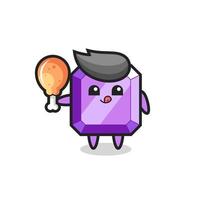 purple gemstone cute mascot is eating a fried chicken vector