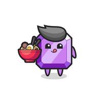 cute purple gemstone character eating noodles vector