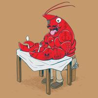 langosta con tenedor y cuchara esperando su ilustración de comida