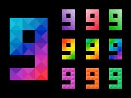 Set of colorful Number 9 vector