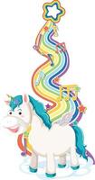 Unicorn standing on the cloud with rainbow on white background vector