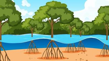 Nature scene with mangrove trees in the water vector