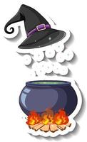 Witch hat and potion pot on white background vector