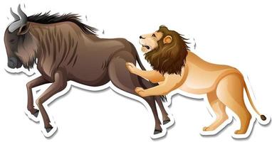 A sticker template of lion and wildebeest vector