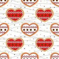 Decorated Christmas gingerbread cookies of a heart seamless pattern vector