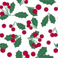 Christmas seamless pattern with red berries and leaves vector