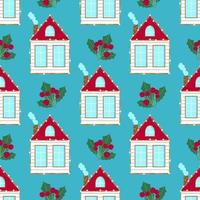 Christmas decorated houses seamless pattern vector