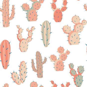 Cacti with large thorns seamless pattern vector