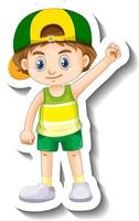 Little boy wearing cap cartoon character sticker vector